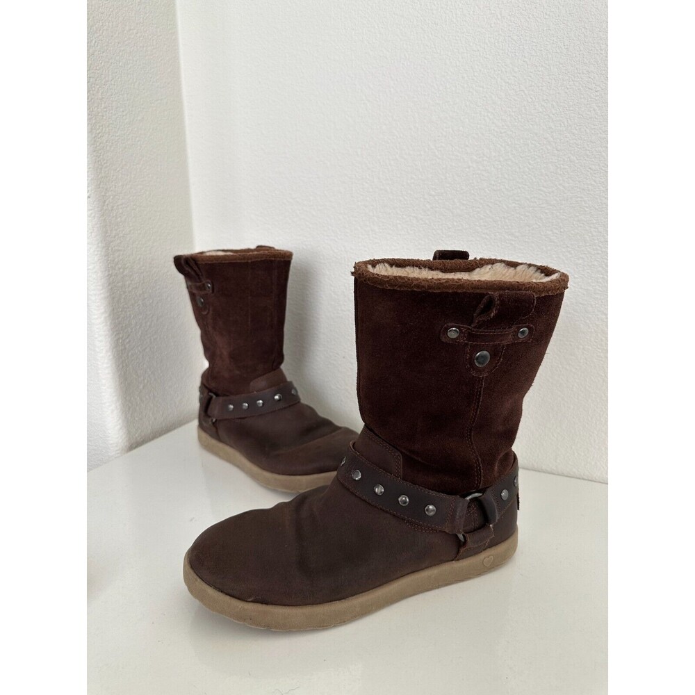 UGG Moto Chocolate Brown Boot Shearling Mid-Calf Winter Fur Lined Women's Size 6